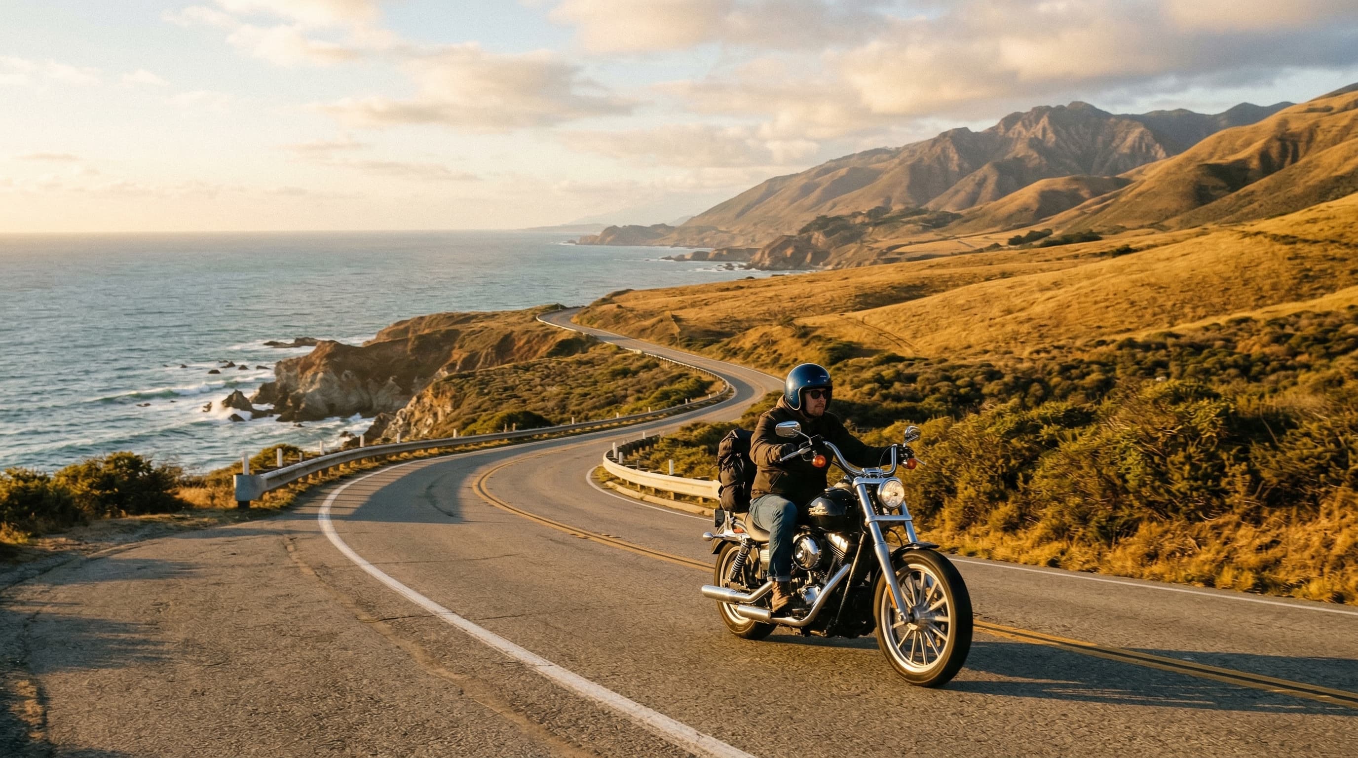 Motorcycle on California road with insurance coverage